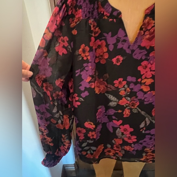 Belle Kim Gravel size long short sleeve top/blouse black red pink v-neck - Picture 2 of 9